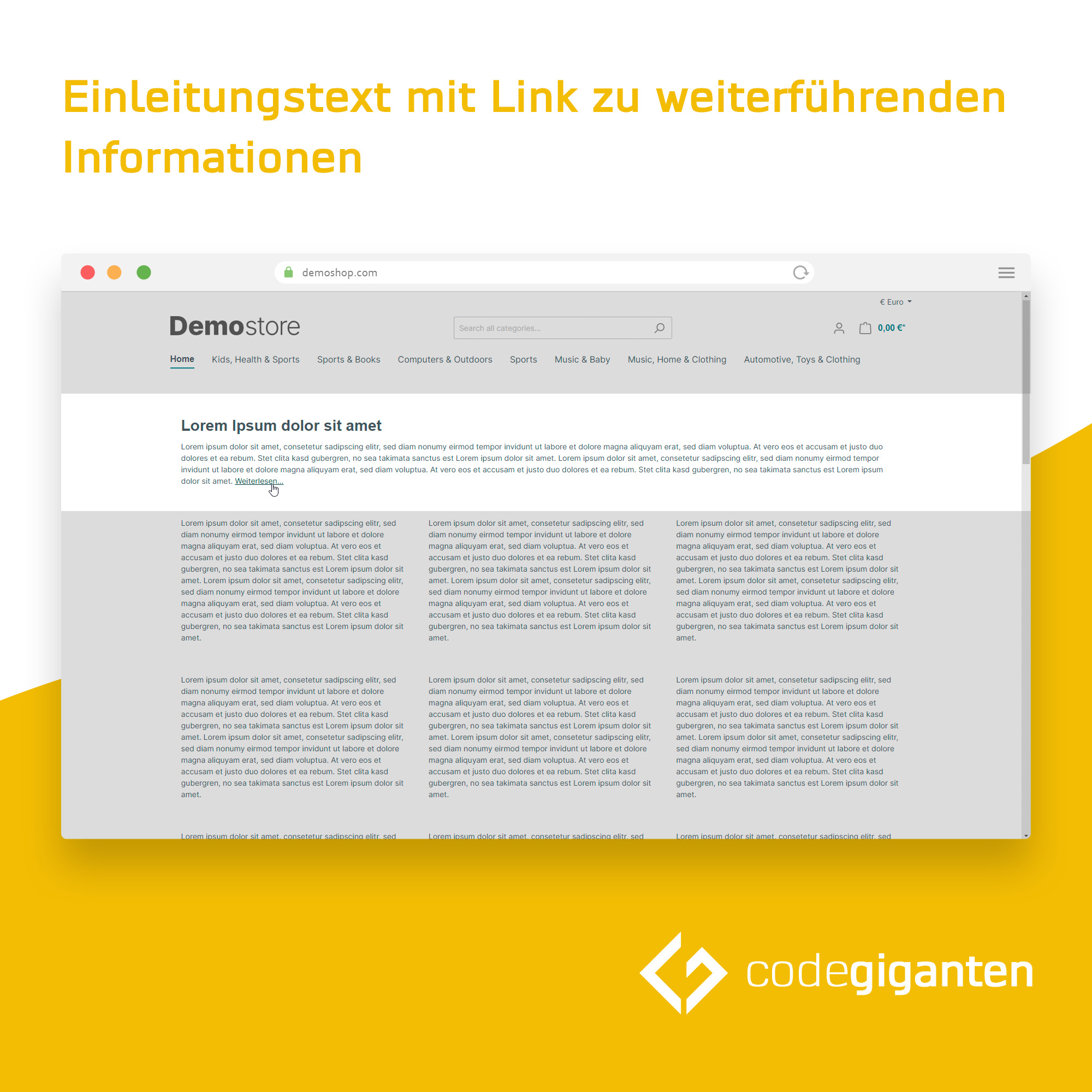"Mehr erfahren..." für Text-Elemente in Erlebniswelten