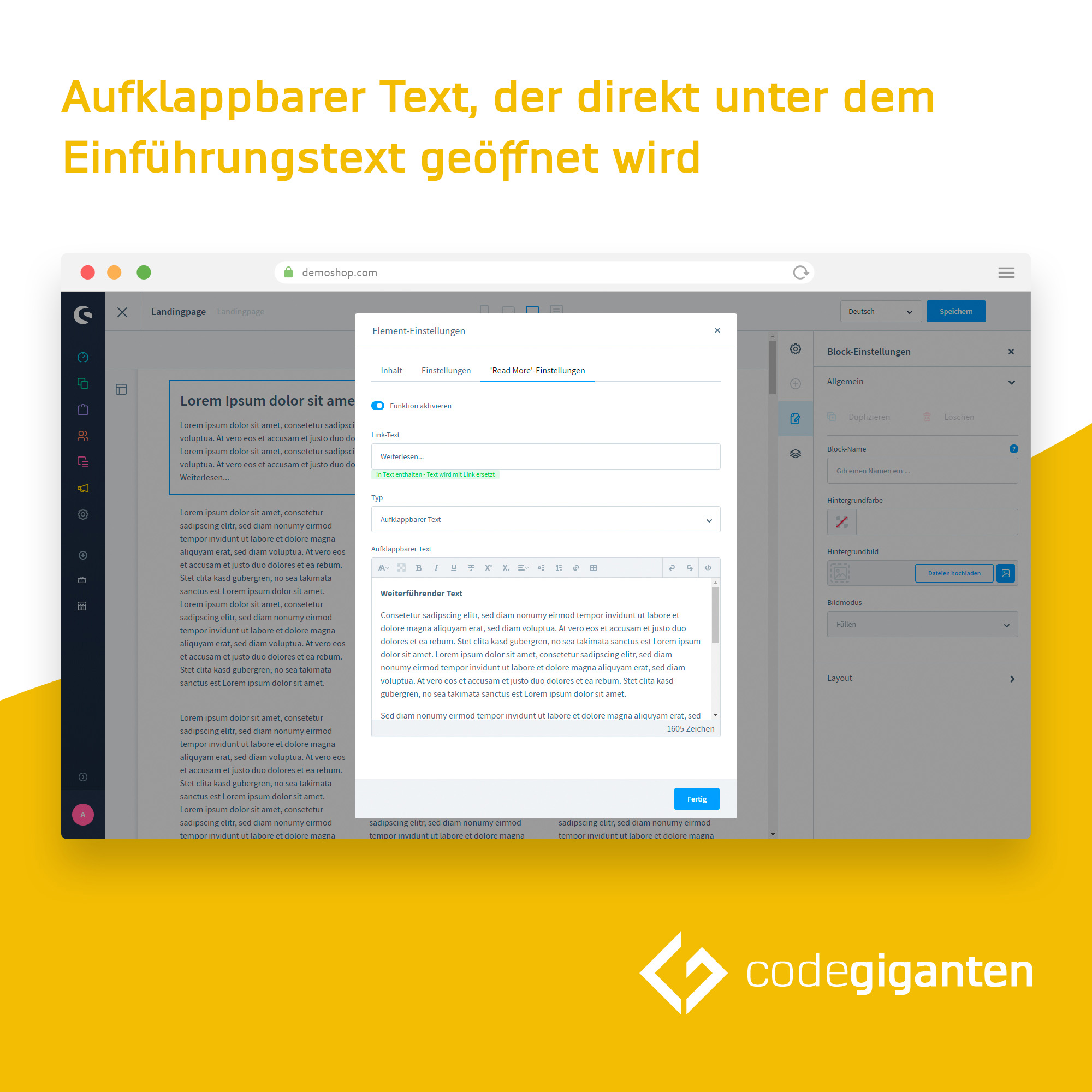 "Mehr erfahren..." für Text-Elemente in Erlebniswelten