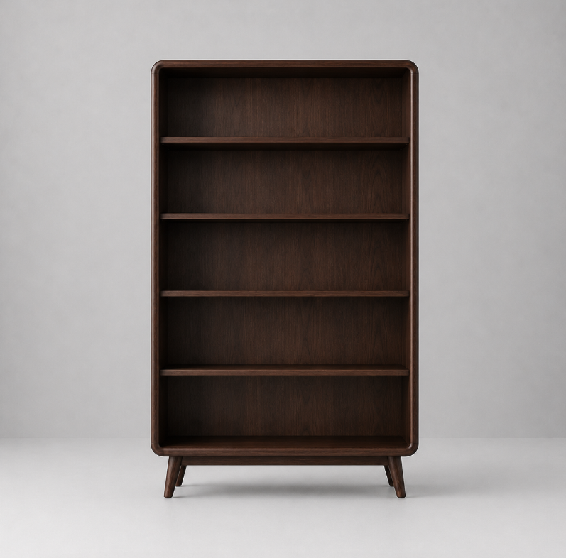 Dunkles Holzregal im minimalistischen Design