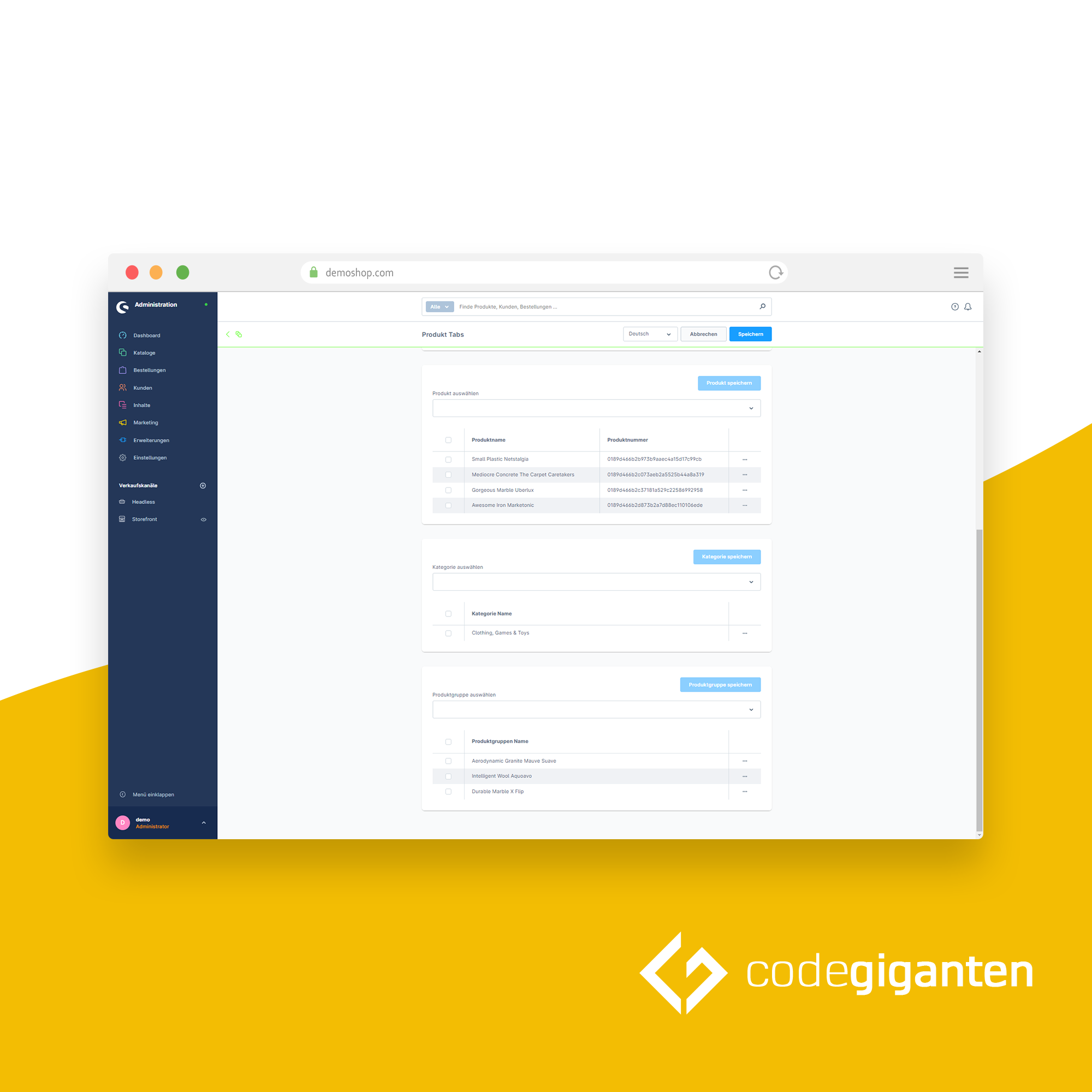 Anpassbare Produkt Tabs mit Erlebniswelten CMS Tabs, Produktpflege