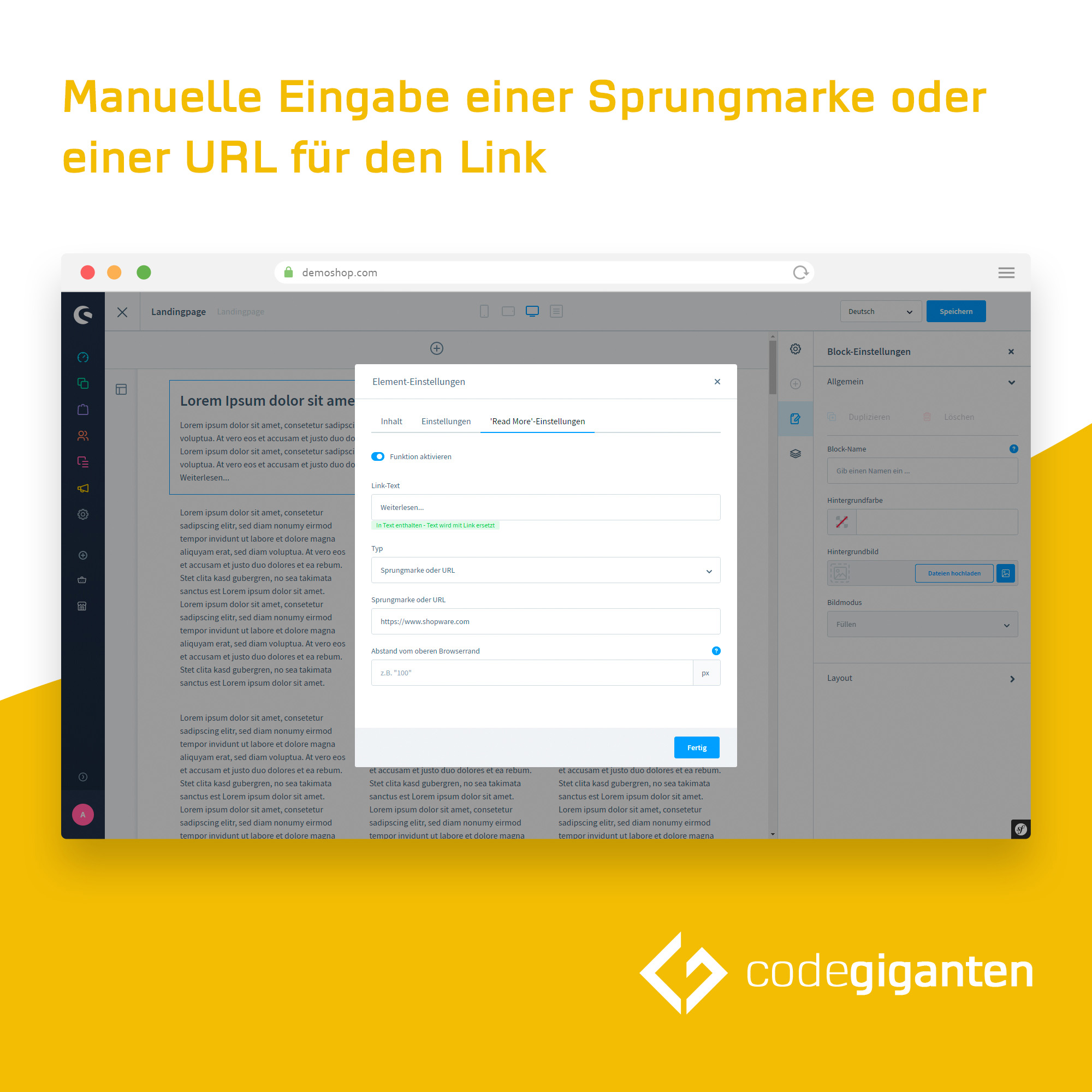 "Mehr erfahren..." für Text-Elemente in Erlebniswelten