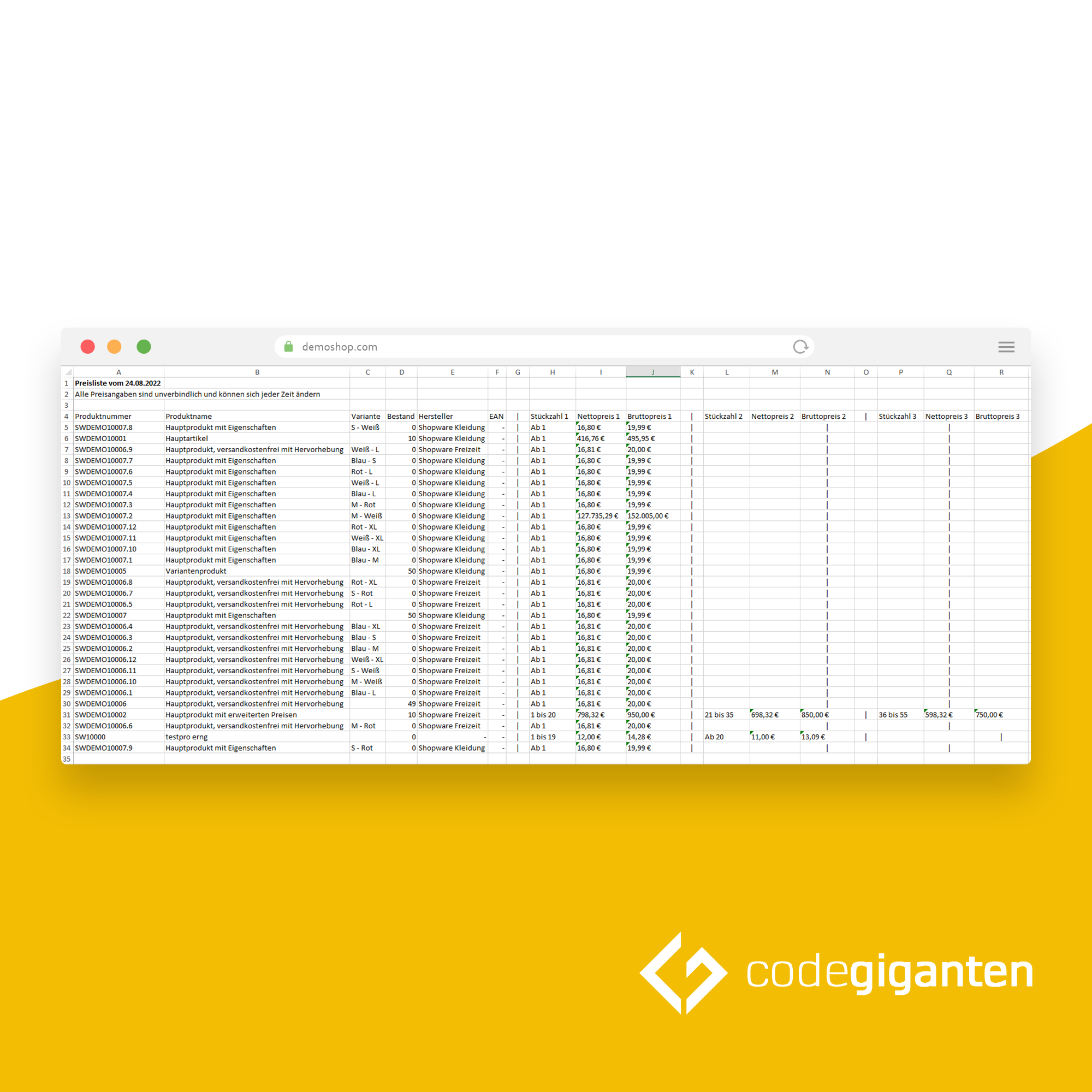 B2B & B2C Preisliste für Kunden CSV PDF Katalog