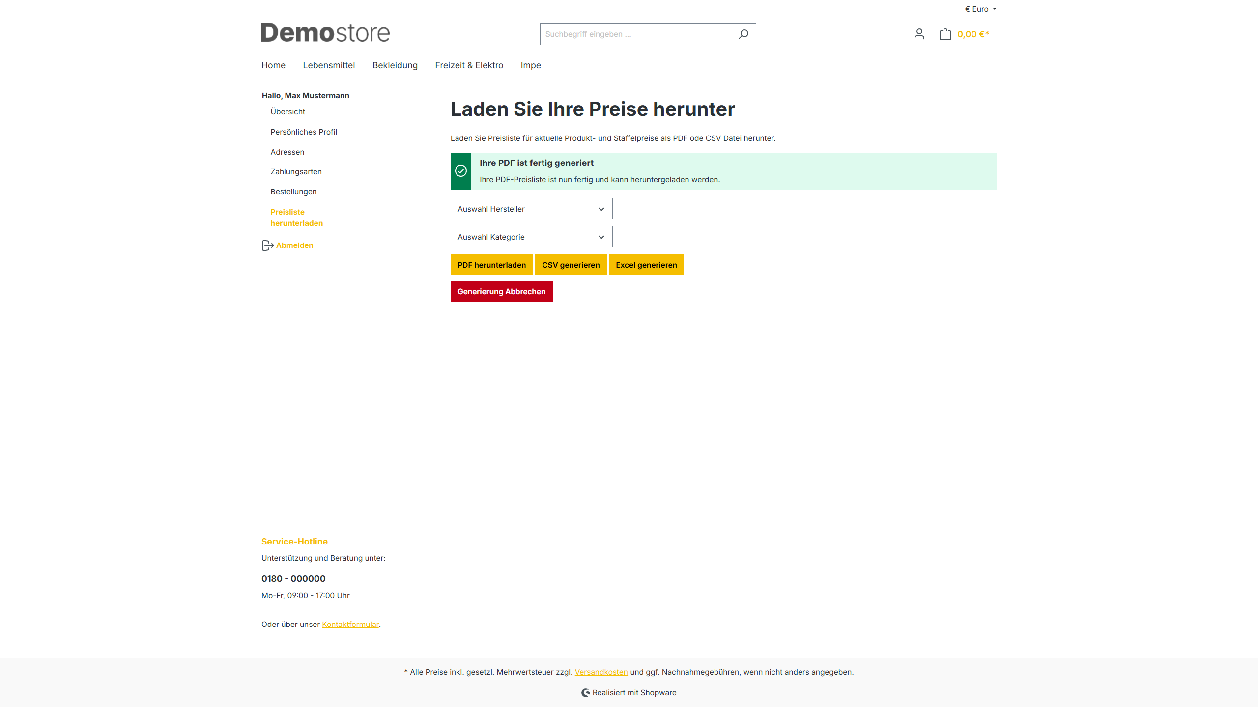 B2B & B2C Preisliste für Kunden CSV PDF Katalog