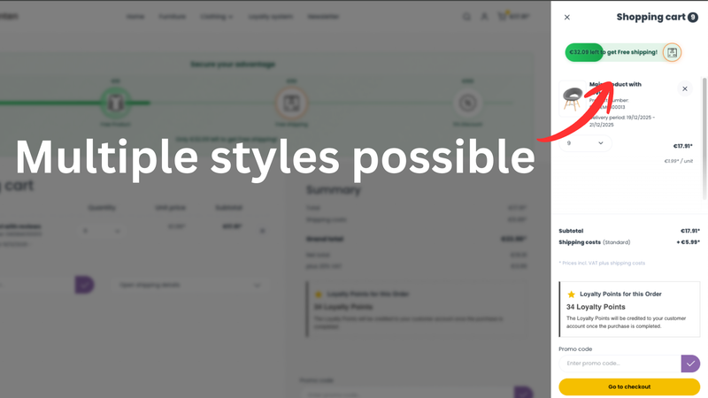 Fortschrittsbalken für kostenlosen Versand & Rabatt im Warenkorb / Upselling