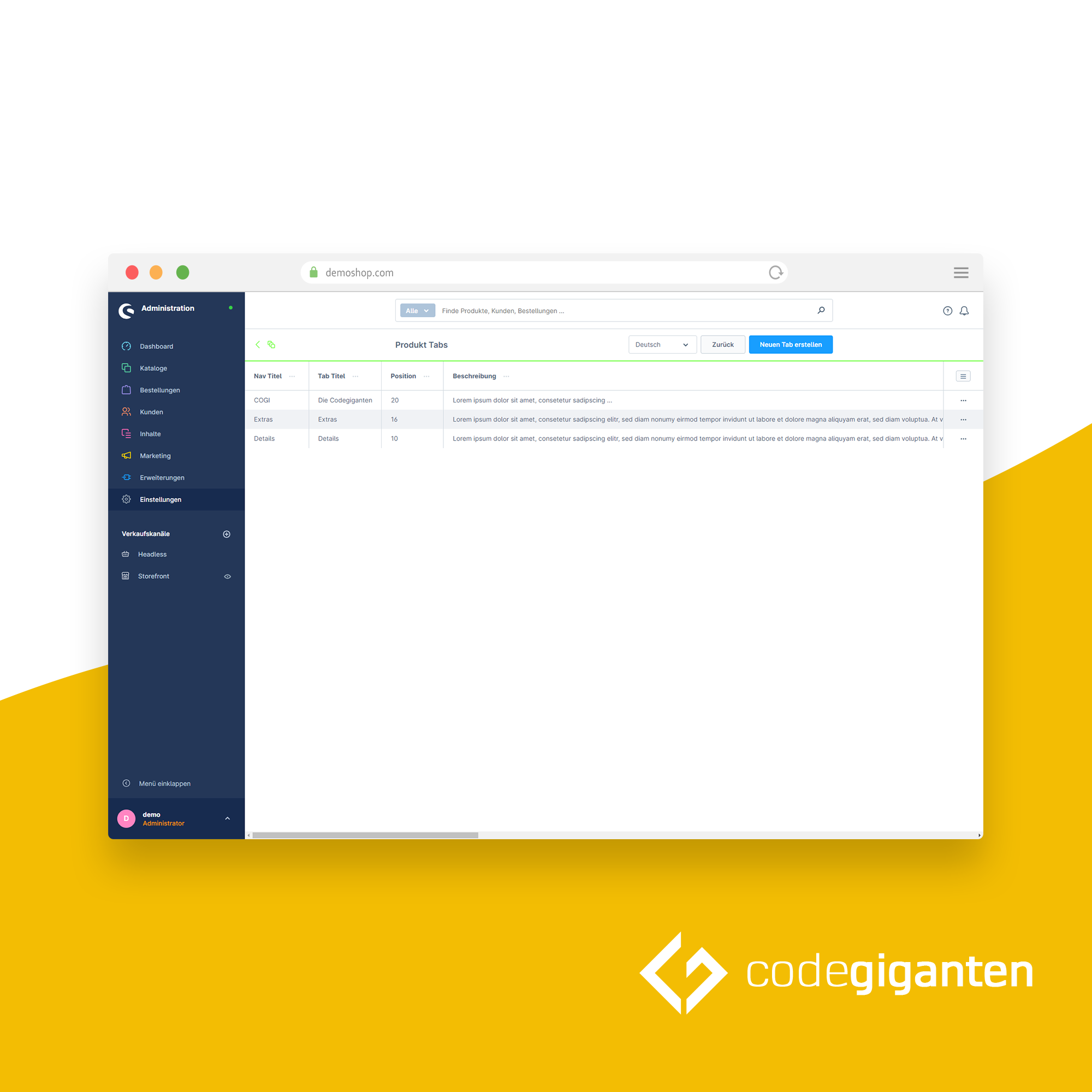 Anpassbare Produkt Tabs mit Erlebniswelten CMS Tabs, Produktpflege