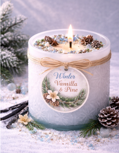 Hello Winter  – Duftkerze mit warmem Vanille- und frischem Tannenduft