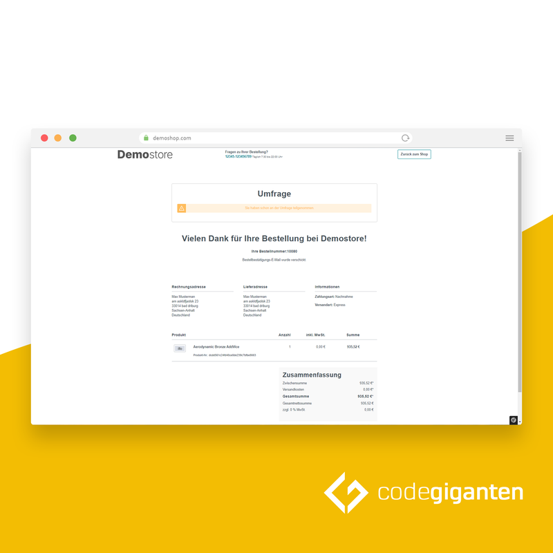 Umfrage nach dem Checkout