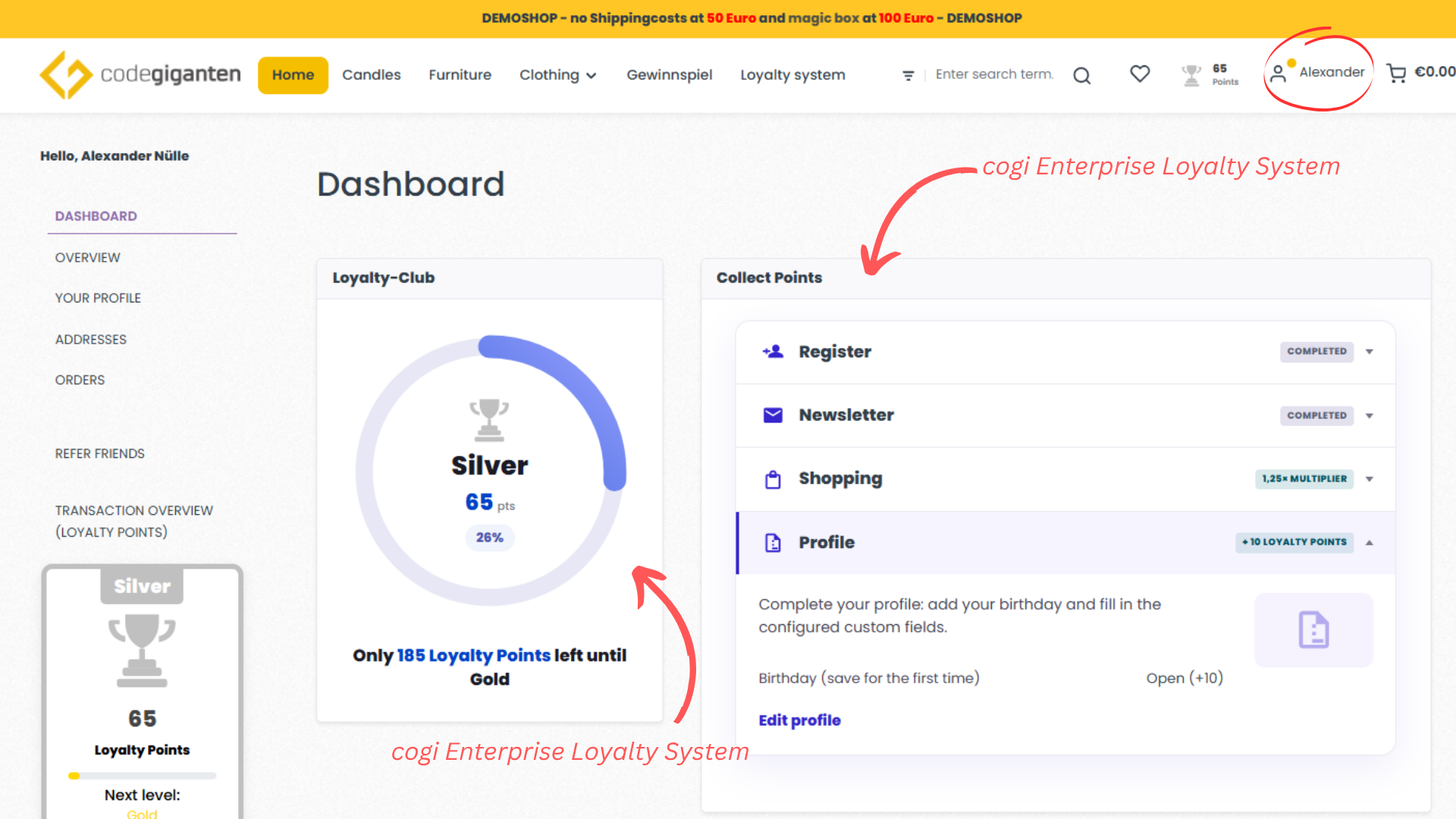Dashboard / Kunden-Übersicht für Bestellungen, Retouren, ... (Portal)