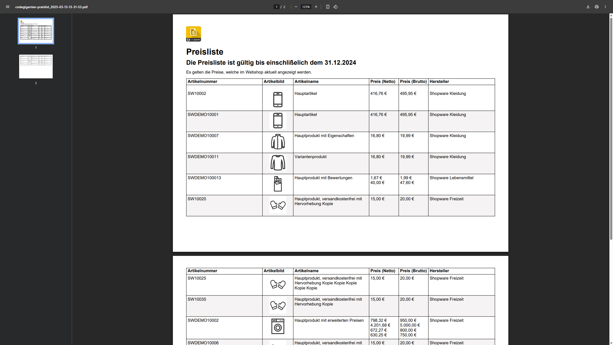B2B & B2C Preisliste für Kunden CSV PDF Katalog